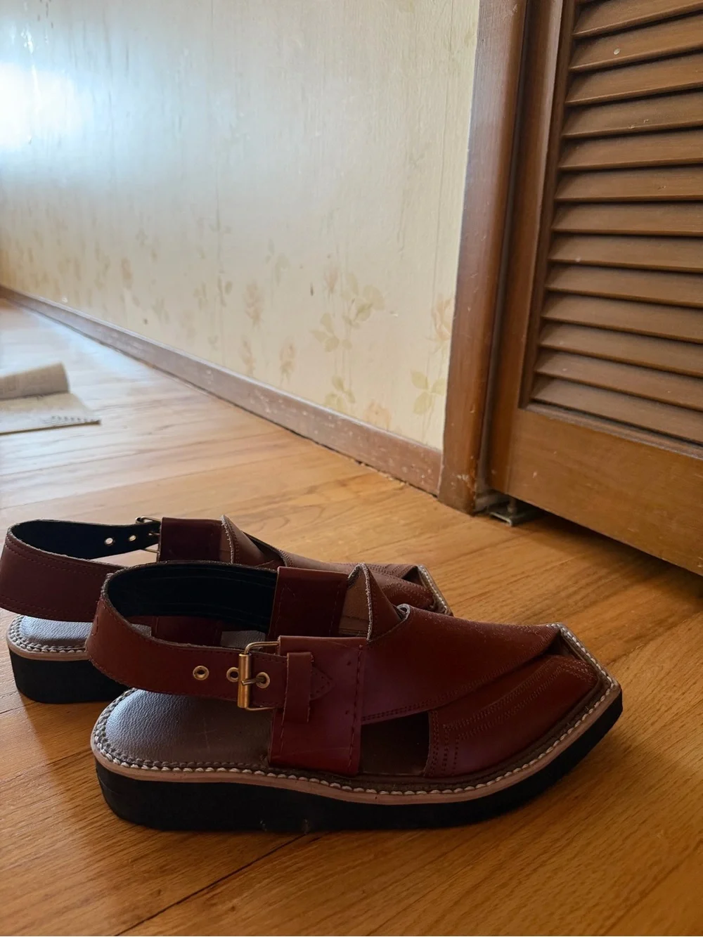 Men's Brown Leather Slingback Sandals with Square Toe